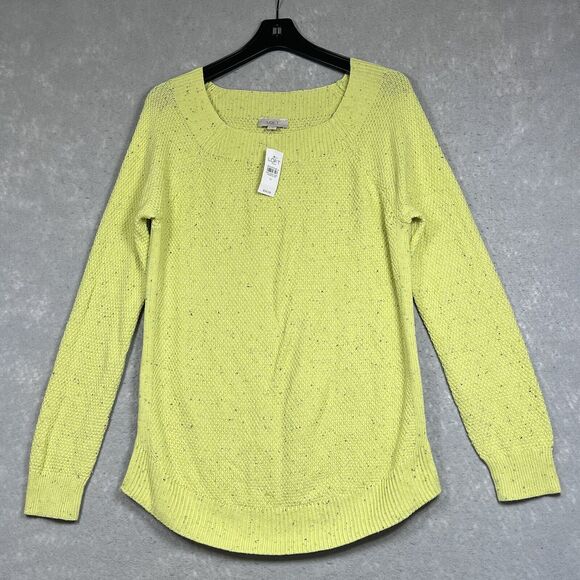 Loft Sweater Womens Size Medium Green Cotton Tight Knit Boat Neck Long Sleeve - Picture 1 of 10